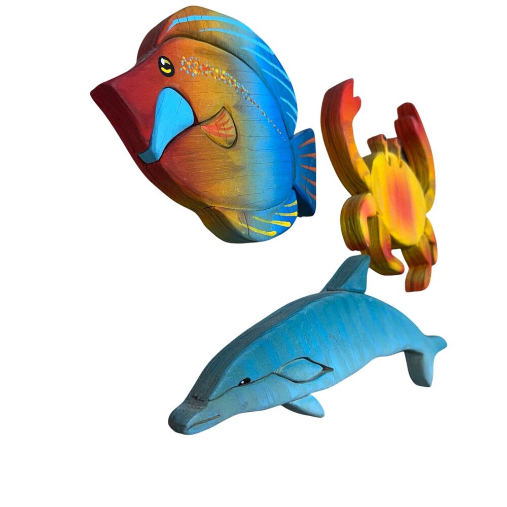 Nick Vidakovic Intarsia Fish Dolphin Crab Nautical Wood Art - Picture 6 of 16